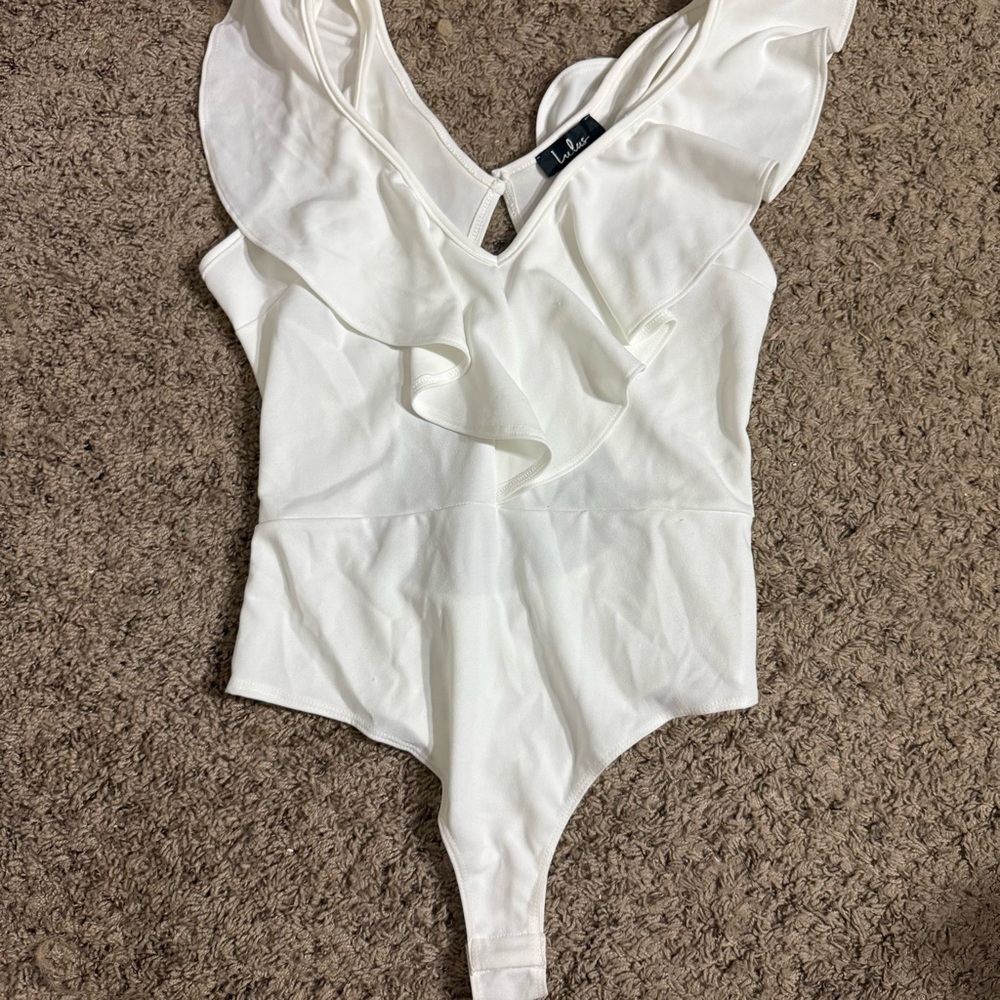 Lulu's White Pleated Bodysuit